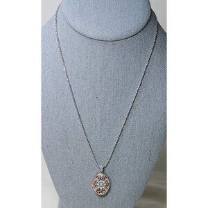 Lily & Lace Filigree Oval Cubic Zirconia Silver-Plated Locket Necklace